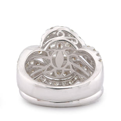 14k White Gold 3.13CTW Natural Diamond Halo Flower Cluster Centre Princess Cut Womens Ring w/ Band 6.6g