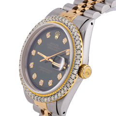 Mens 36MM Rolex Datejust 2.5CTW Natural Diamond Dial/Bezel Dark Green Face 10k Gold/SS Jubilee Band Watch