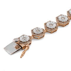 8MM 10k Yellow Gold 2CTW Natural Diamond Hexagon Link Illusion Set 8" Bracelet 13.1gms
