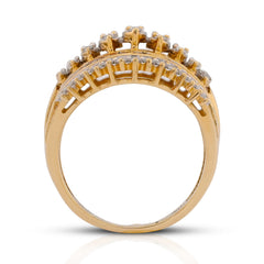 10k Yellow Gold Centre Marquise Shape Five Row 2.5CTW Natural Diamond Womens Ring 4.9gms