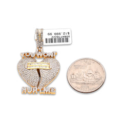Womens Heart 4CTW Natural Diamond 10k Gold "You Wont Hurt Me" Pendant Baguette Broken Heart Charm 12.2g