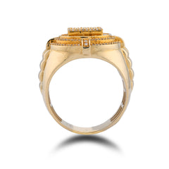Round Halo Rectangular Centre Baguette 1.5CTW Natural Diamond 14k Gold Mens Pinky Ring 11.8g