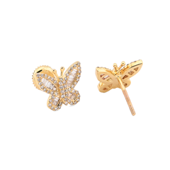 10k Yellow Gold 0.45CTW Round/Baguette Pure Diamond Butterfly 2.2g Stud Earring