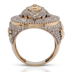 10k Yellow Gold 2.98CTW Round/Baguette Natural Diamond Lion Head/Paws Round Shape Men Pinky Ring 13.1gms