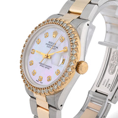 Mens Rolex Datejust 36MM SS/10k Gold Oyster 2.5CTW Diamond Bezel MOP Face Watch
