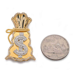 Money Bag $ 1.75CTW Natural Diamond10k Gold Pendant Charm 7.4gms For Mens