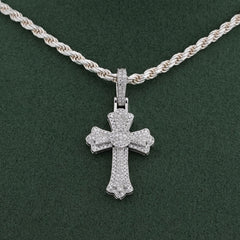 10k White Gold 0.60CTW Natural Diamond Budded Cross Pendant 3.2g Religious Charm