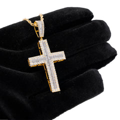 10k Yellow Gold 1.85CTW Baguette Natural Diamond Cross Pendant Religious Charm 5.4gms