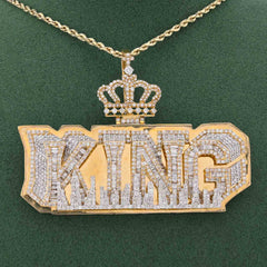 Mens KING 8CTW Natural Diamond 10k Gold Charm w/ Crown Bail Pendant 30gms