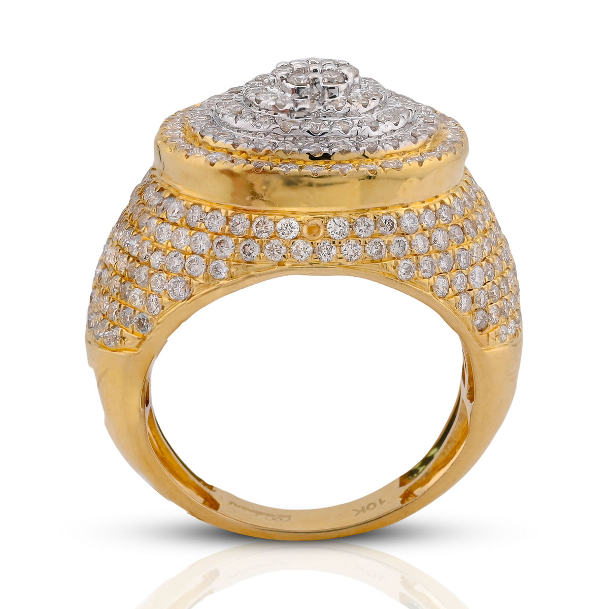10k Yellow Gold 3.30CTW Natural Diamond Round Halo Cluster Mens Ring 8.8g