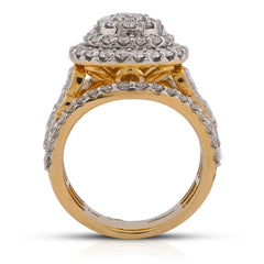 14k Yellow Gold 3CTW Halo Cluster Round Centre Natural Diamond Multi Row Womens Ring 10.3gms