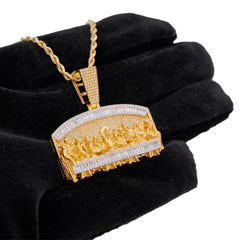 10k Yellow Gold 1.35CTW Natural Diamond Last Supper Baguette Pendant Mens Charm 16.8gms
