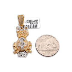 Mens 10k Gold 2CTW Natural Diamond Money Bag $100 Charm Baguette/Round Pendant 9.6gms
