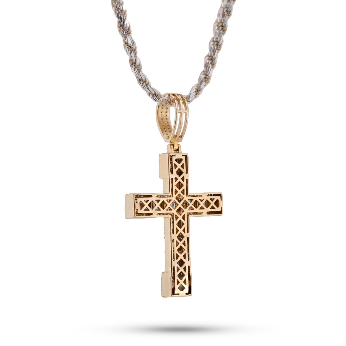 10k Yellow Gold 3CTW Natural Diamond Baguette Cross Pendant Religious Charm 6.4g