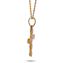 10k Yellow Gold 1.35CTW Natural Diamond & Gemstone Clover Cross pendant Mens Charm 6.7g