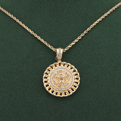 10k Yellow Gold 0.5CTW Natural Diamond Lion with Cuban Link Round Charm Men Pendant 7.4gms