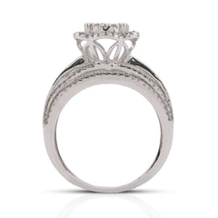 14k White Gold 0.99CTW Flower Shape Multi Row Band Natural Diamond Womens Ring 4.4gms