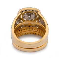 Flower Cluster Square Halo Womens Ring w/ band 3CTW Natural Diamond 10k Yellow Gold 10.2gms