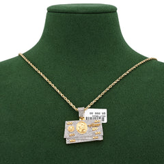 Mens 10k Gold $100 Bill 1.75CTW Natural Diamond Pendant Mens Charm 8.9gms