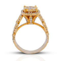 Round Solitaire Rectangular Halo Side Design 2.5CTW Natural Diamond Womens Ring 14k Yellow Gold 6.1gm