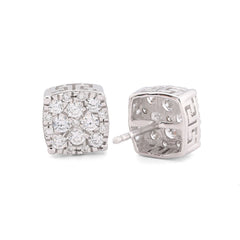 925 Sterling Silver 1 CTW Lab Diamond Square Earrings Mens Women Studs 2.1gms