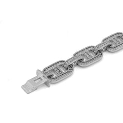 17MM 925 Sterling Silver 2.60CTW Natural Diamond Illusion Chain Link Mens Bracelet 8.5" 72.8gms
