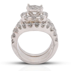 Flower Cluster Round Halo Natural Diamond 7CTW Womens Ring w/ Band 14k White Gold 17.6gms