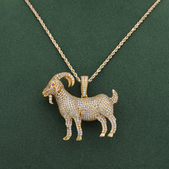 10k Yellow Gold 5.85CTW Natural Diamond Charm GOAT Mens Pendant 21.1g