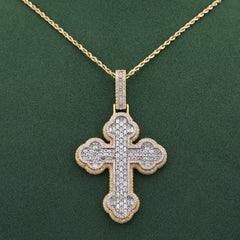 10k Yellow Gold 8.95CTW Emerald Natural Diamond Budded Cross Pendant Men Religious Charm 35.1gms