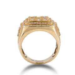 Mens Square 2.5CTW Natural Diamond 14k Gold Baguette Row Halo Pinky Ring 11.7g