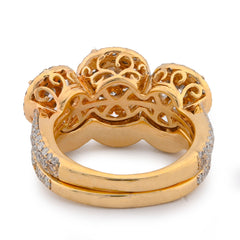 14K Yellow Gold 5CTW Natural Diamond 3 Circular Round Flower Cluster Womens Promise Ring 8.8g