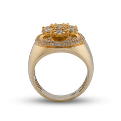 Mens 7 Stone Flower Cluster 1.5CTW Natural Diamond Halo 10k Gold Pinky Ring 9.6gms