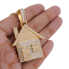 Mens 10k Yellow Gold Trap House Round/Baguette 9CTW Natural Diamond Charm Pendant 16.6g