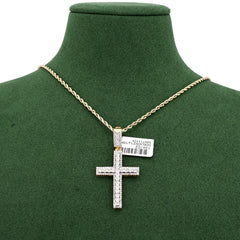 Mens 10k Gold 1.50CTW Natural Diamond Illusion Set Cross Charm Religious Pendant 4gms