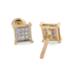 10k Yellow Gold 0.06CTW Natural Diamond Square Studs Men Women Earrings 1g
