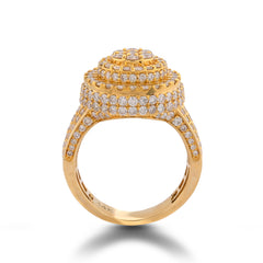 Flower Cluster Halo Natural Diamond 14K Yellow Gold Round 3CTW Mens Pinky Ring 9.6gms