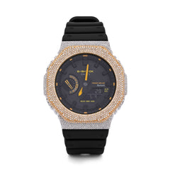 Casio G-Shock GA-2100 4.6 CT Natural Diamond Two-Tone Iced Out Yellow / White Bezel Black Dial Watch