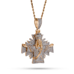 10k Yellow Gold Cross Jesus 2.5CTW Natural Diamond Charm Mens Religious Pendant 19.9g