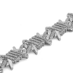 925 Sterling Steel 1.25CTW Natural Diamond Thorns Halo Link Mens 8" Bracelet 24.4gms