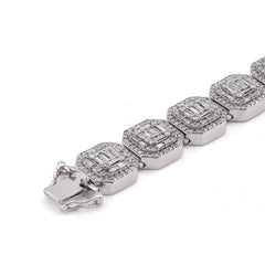 13MM 10k White Gold 14CTW Natural Diamond Octagon Shape Link Baguette Tennis Mens Bracelet 43.5gms 8"
