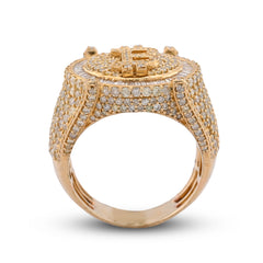 Mens Bitcoin 4.5CTW Natural Diamond 10k Gold Halo Baguette Pinky Ring 16.2gms