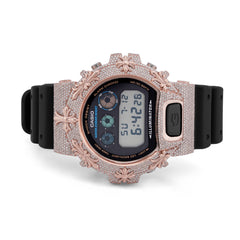 Casio G-Shock DW-6900 3.5 CT Natural Diamond Iced Out Rose Chrome Heart Cross Watch