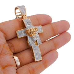 10k Yellow Gold 1.5CTW Cross w/ Jesus Head Natural Diamond Charm 10.3g Religious Pendant
