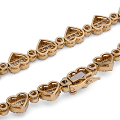7MM 10k Yellow Gold 6.10CTW Natural Diamond Heart Shape Link Baguette Tennis Chain 18" Necklace 32.9g