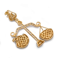 Libra Scale Natural Diamond 10k Yellow Gold 4CTW Money Bag Bail Mens Charm 14.9gms