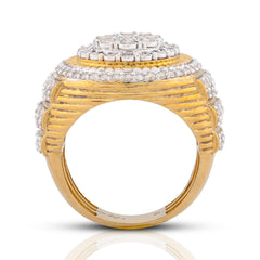10k Yellow Gold 2CTW Oval Halo Illusion Set Natural Diamond 3 Step Mens Ring 10g