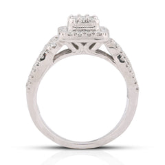 Rectangular Shape Baguette Centre Halo 0.875CTW Natural Diamond Womens Ring 14k White Gold 6.6g