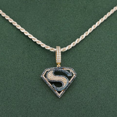 10k Yellow Gold Superman logo 2CTW Natural Diamond Mens Charm Pendant 4.2gms