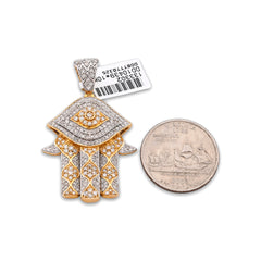 Hamsa Hand 2.5CTW Natural Diamond 10k Gold Pendant Evil Eye Centre Charm 8.6gm