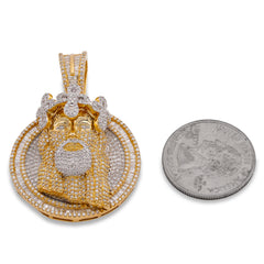 10k Yellow Gold 3.45CTW Round/Baguette Natural Diamond Round Shape Jesus Head Cross Crown Pendant 17.7g Charm